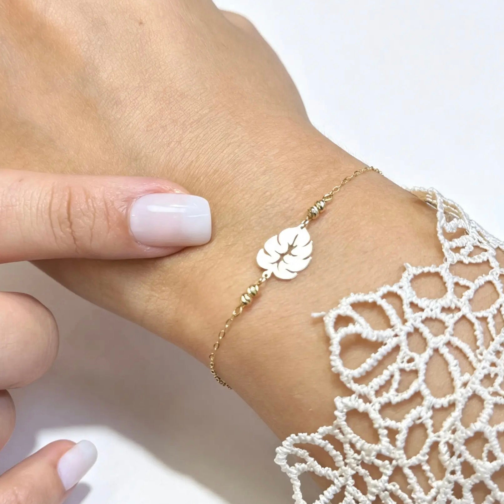 Gourmette Feuille en Or 18K