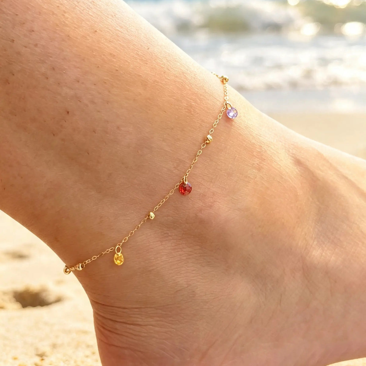 Chaîne de pied Pierres Multicolores en Or 18K - vue 2