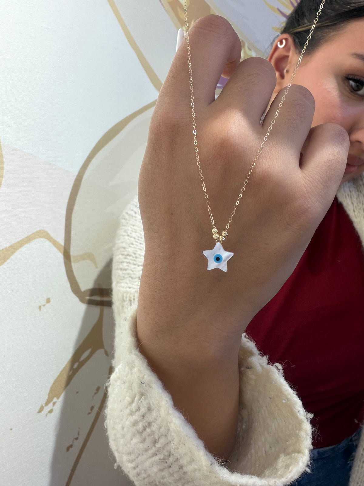 Collier Étoile Nacre & Œil en Or 18K détail