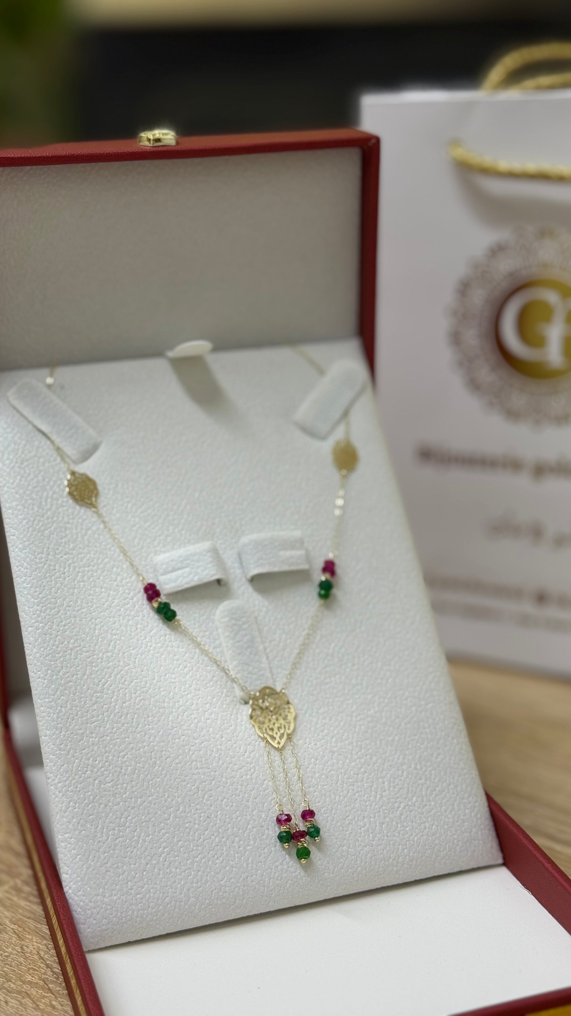 Collier Pierres Rouge & Vert en Or 18K