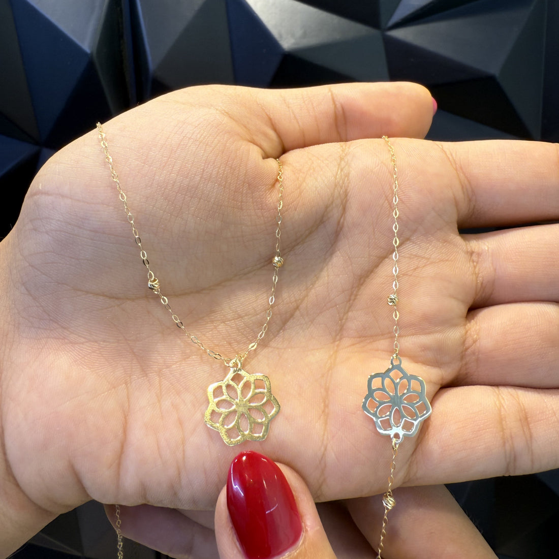 Ensemble Fleur Rose en Or 18K - vue 2