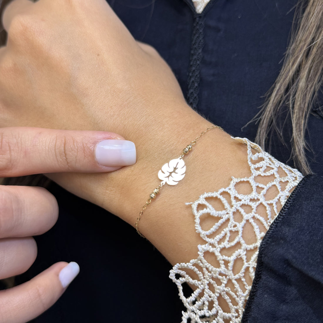 Gourmette Feuille en Or 18K - vue 2