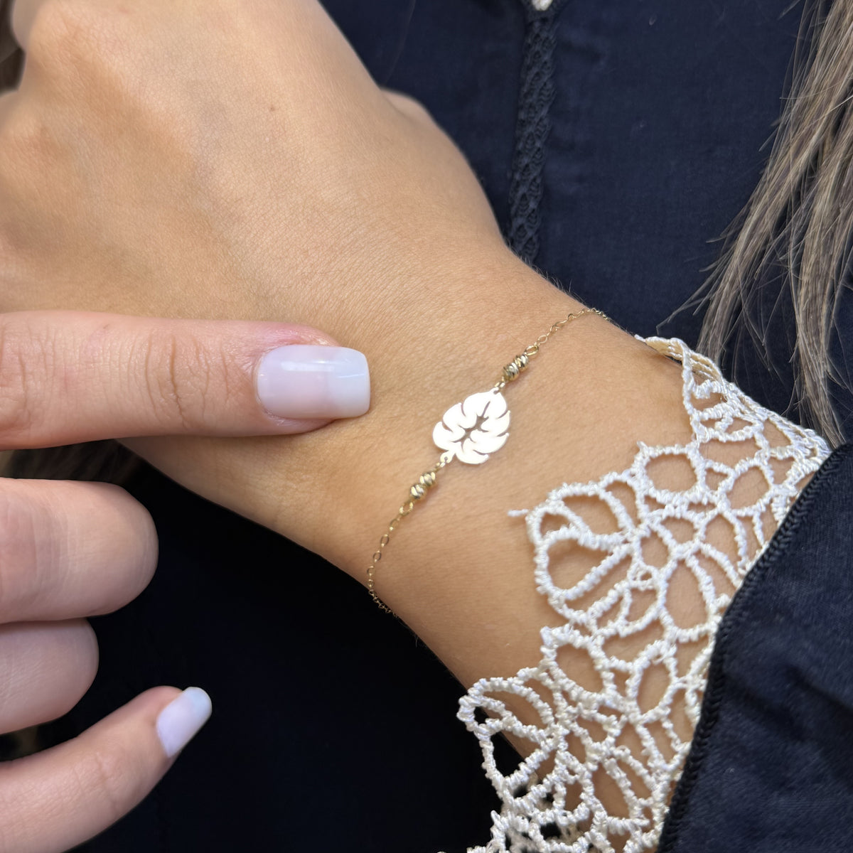Gourmette Feuille en Or 18K - vue 3
